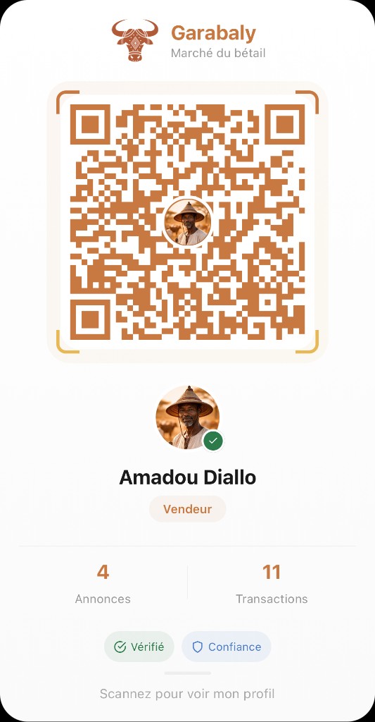 QR code to view a real seller profile on Garabaly